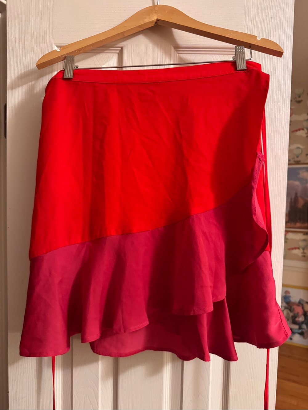 summersalt Red and Pink Asymmetrical Ruffle Skirt